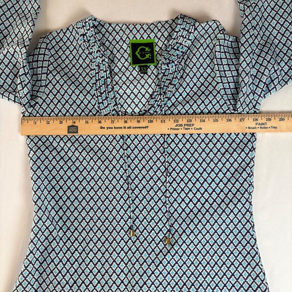 C Wonder Women's Blue Cotton Blouse Long-Sleeve‎ Tile Pattern Size XS/S - Picture 7 of 8